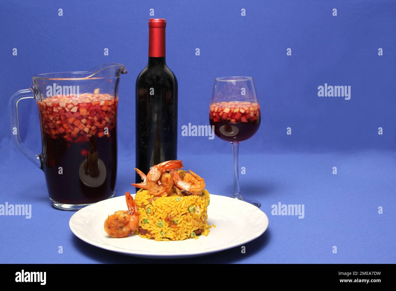 Paella rice prepared with shrimp, saffron, chicken, seafood and