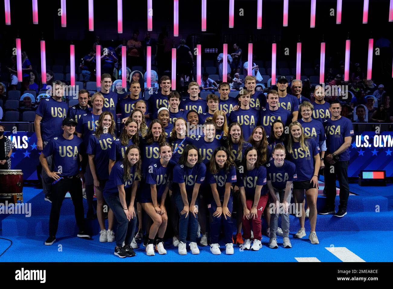 The USA Olympic swim team poses for a picture after the U.S. Olympic