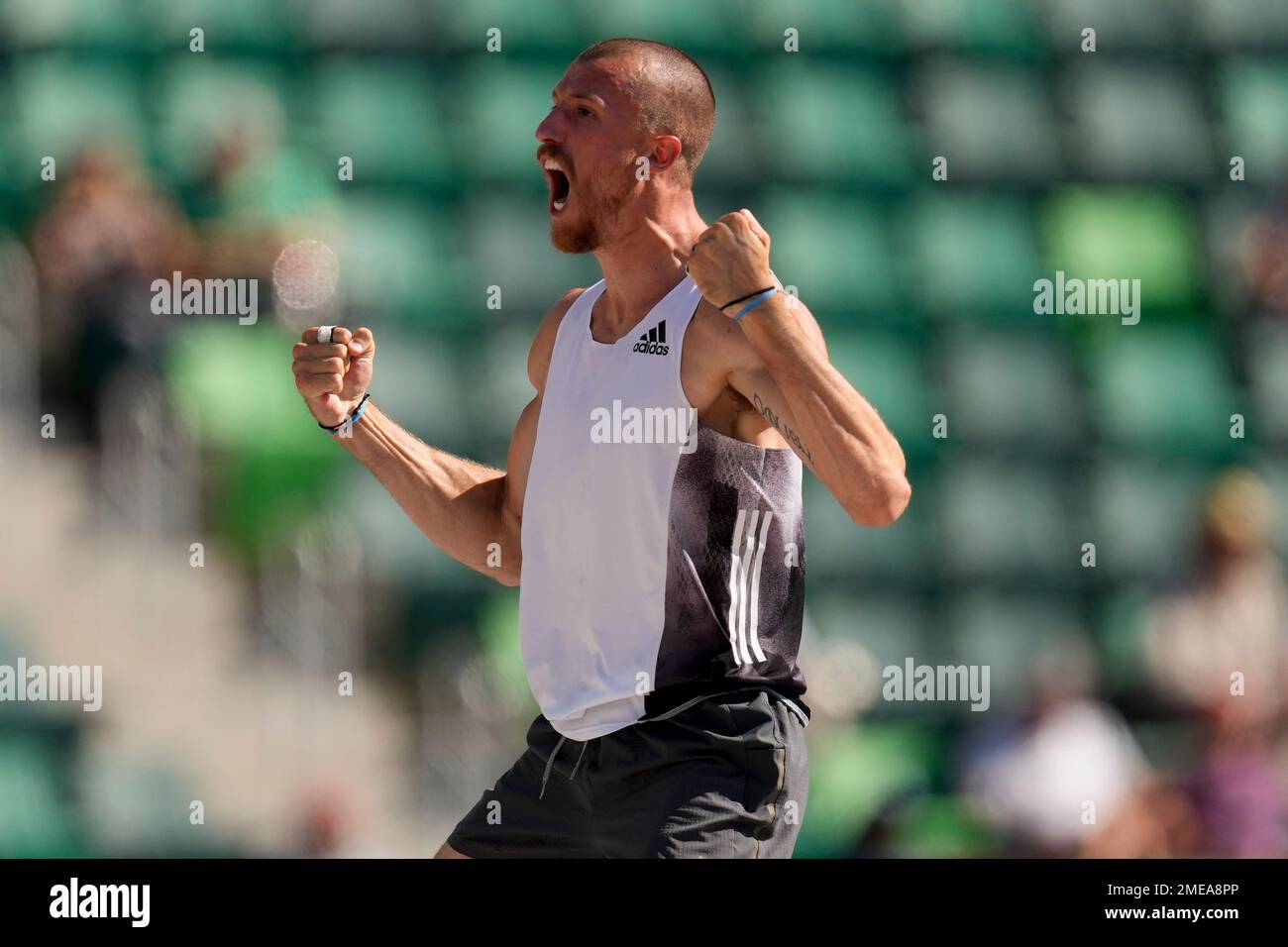 Zach Ziemek celebrates during the decathlon pole vault at the U.S