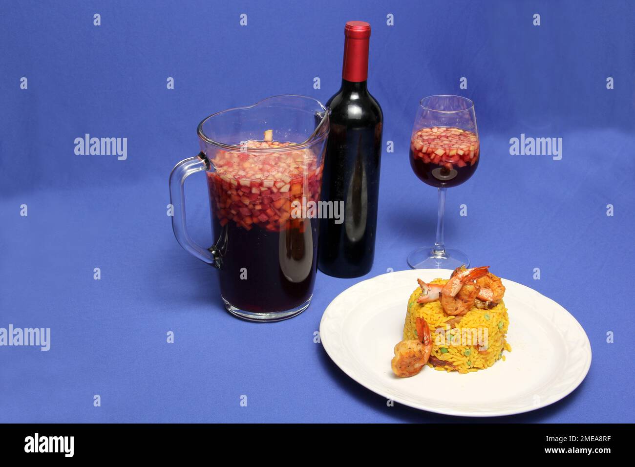 Paella rice prepared with shrimp, saffron, chicken, seafood and