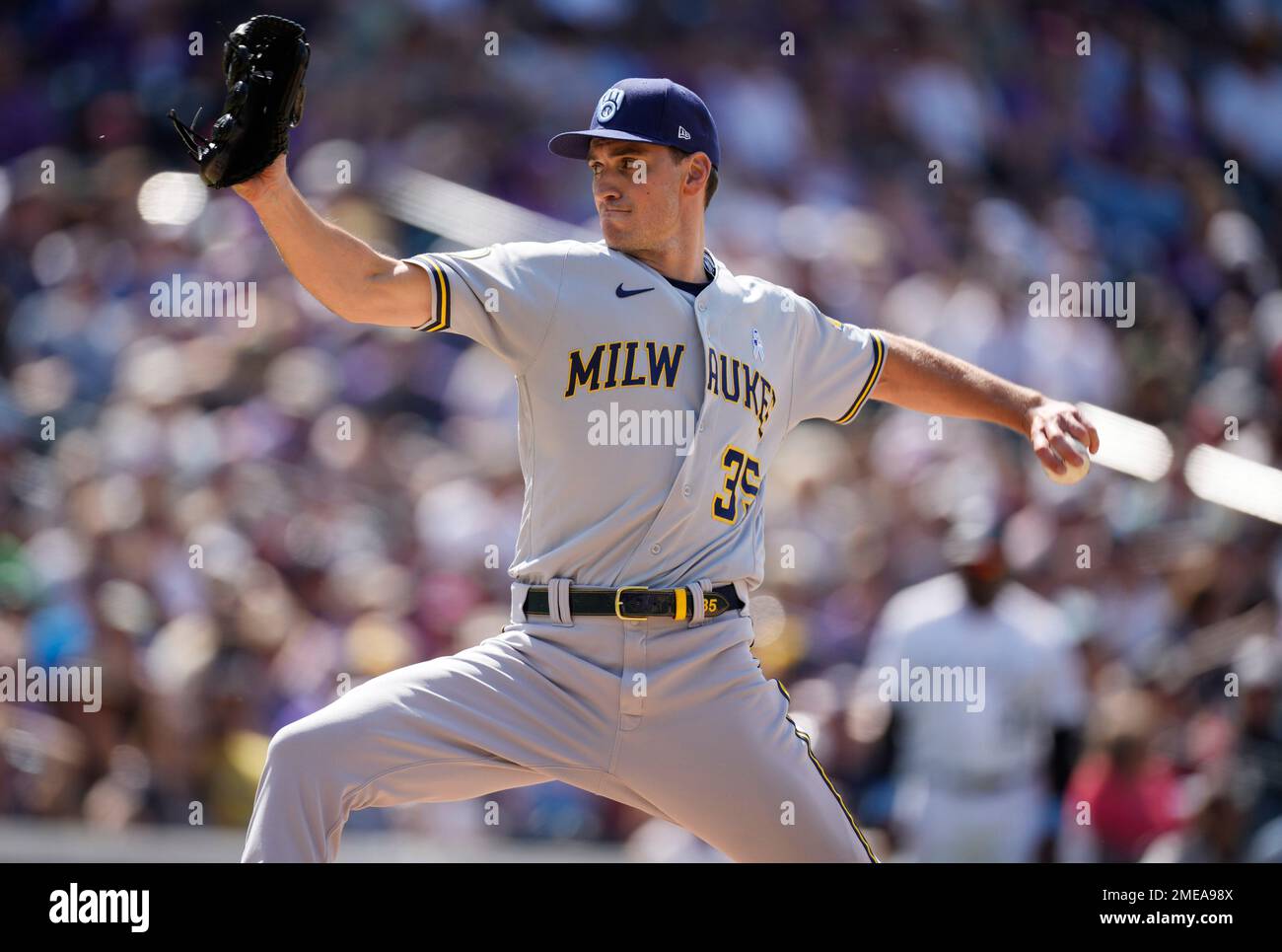April 16, 2021: Milwaukee Brewers relief pitcher Brent Suter #42 delivers a  pitch during the Major League Baseball game between the Milwaukee Brewers  and the Pittsburgh Pirates at American Family Field in
