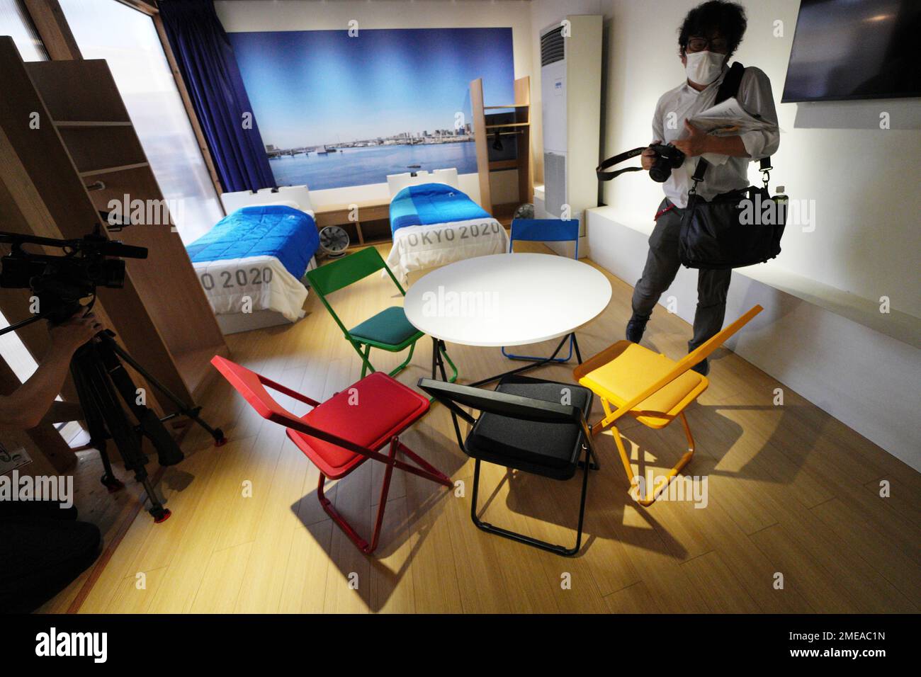 Replica sets of bedroom furniture, including cardboard beds, for the