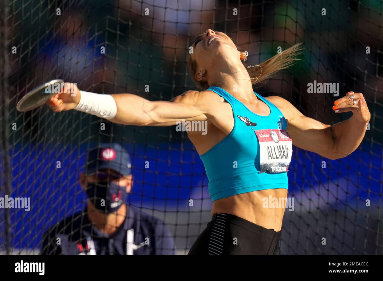 Valarie Allman competes during the finals of women's discus throw at
