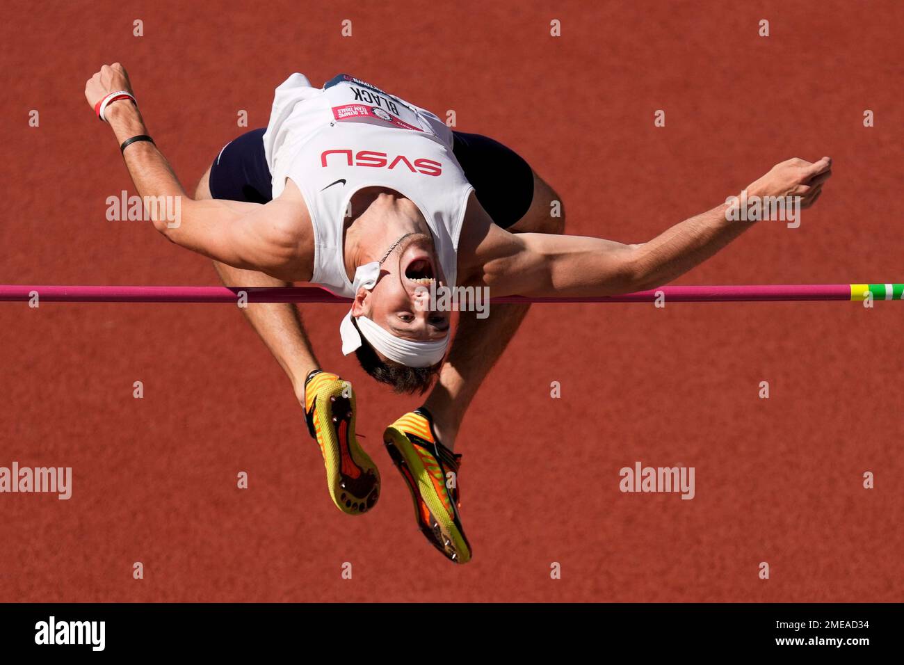 Samuel Black competes during the decathlon high jump at the U.S