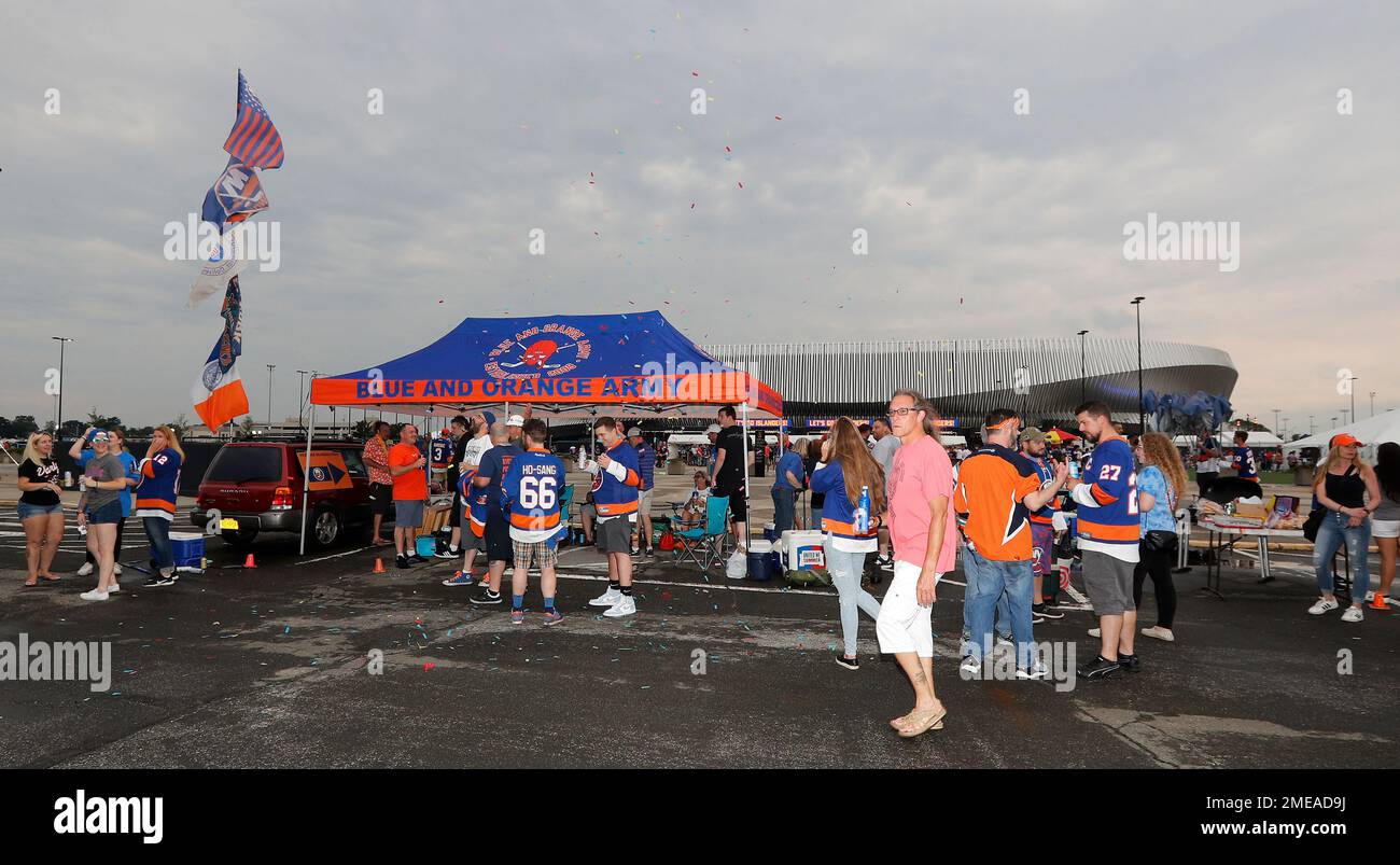 New York Islanders fans gather in the parking lot before Game 4 of the