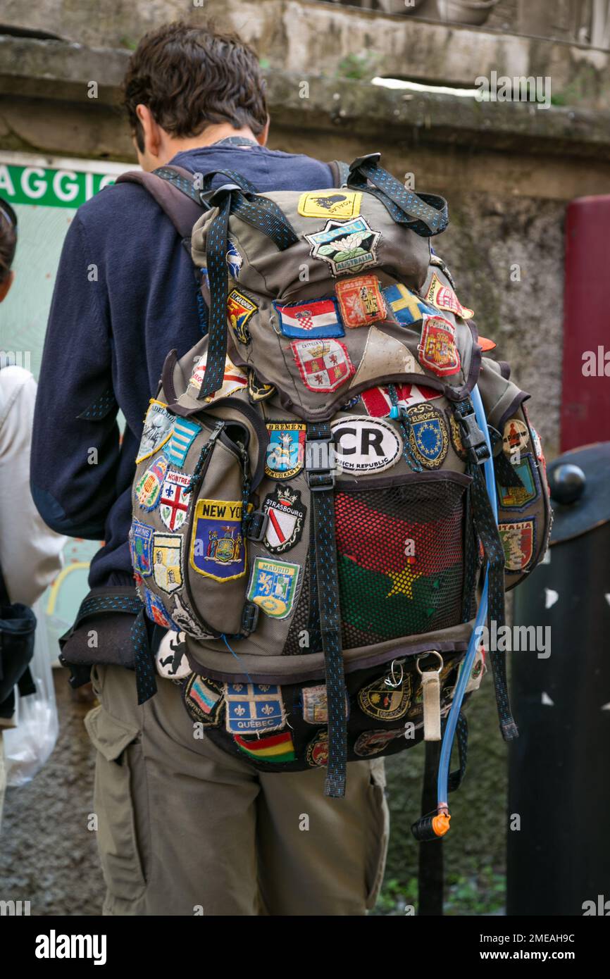 backpack patches travel Travel backpack with patches hi-res stock photography and images