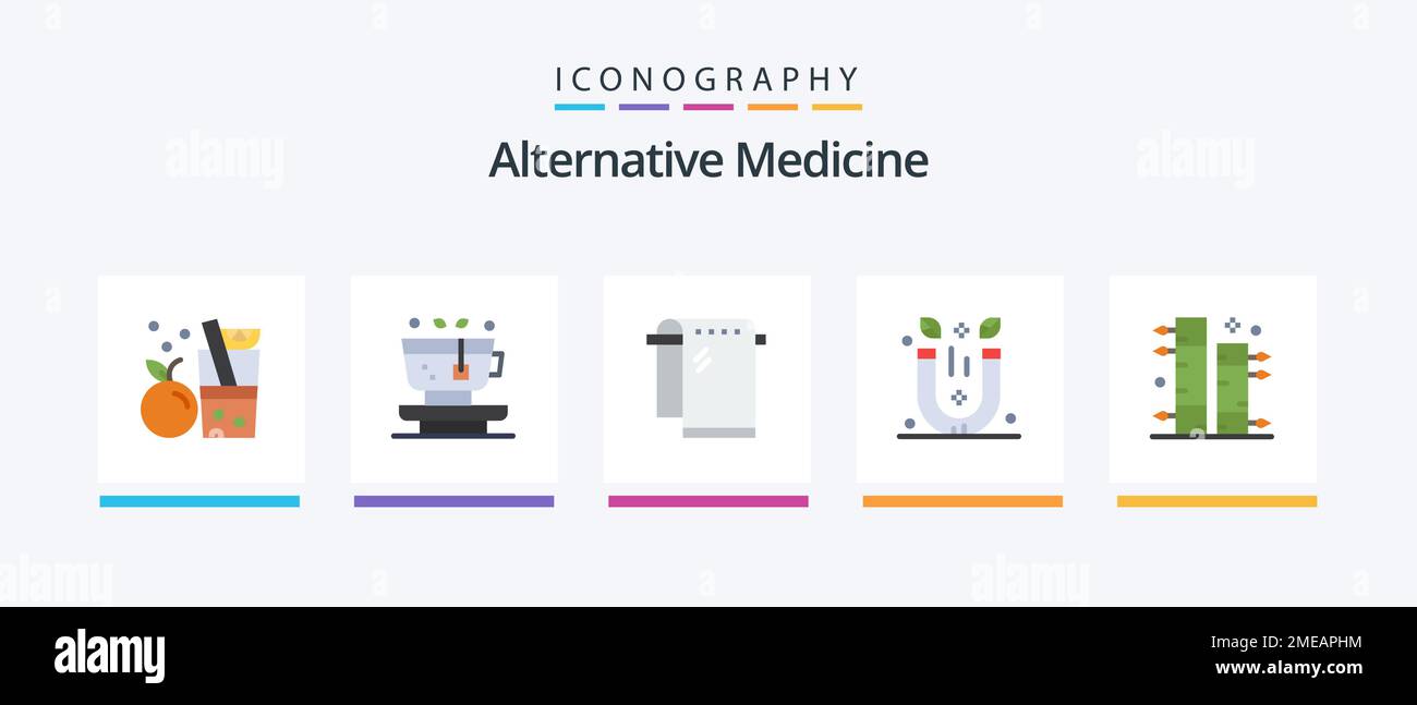 Alternative Medicine Flat 5 Icon Pack Including botanical. therapy