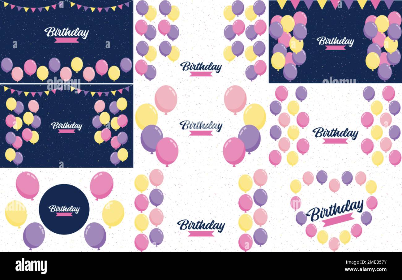 Colorful glossyHappy Birthday balloons banner background vector ...