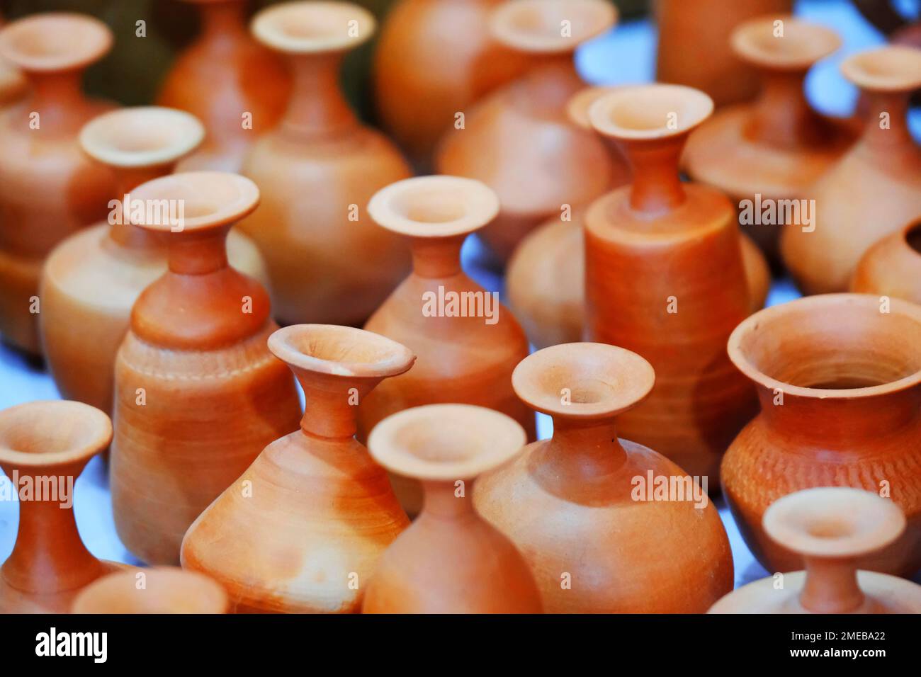 Various terracotta pots and decorative items store, Rows of traditional