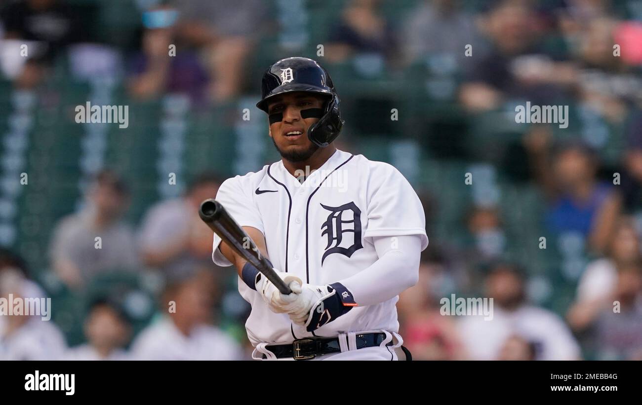 Detroit Tigers shortstop Isaac Paredes plays during the fourth inning of a  baseball game, Saturday, June 12, 2021, in Detroit. (AP Photo/Carlos Osorio  Stock Photo - Alamy