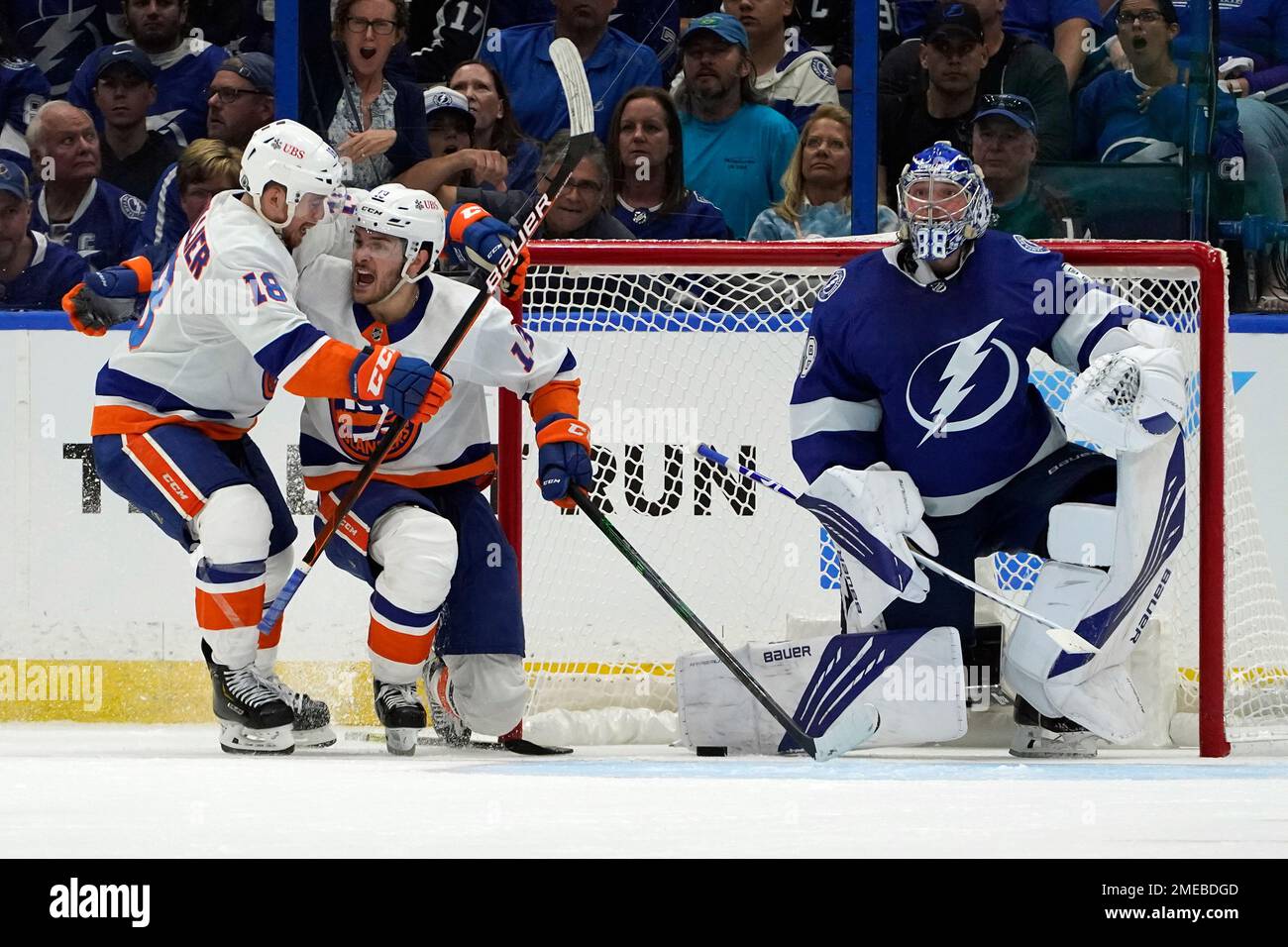 New York Islanders Center Mathew Barzal (13) and Winger Anthony