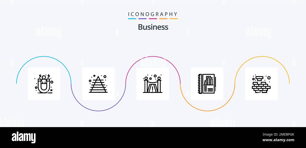 Business Line 5 Icon Pack Including problem. logic. design. chart. annual report Stock Vector