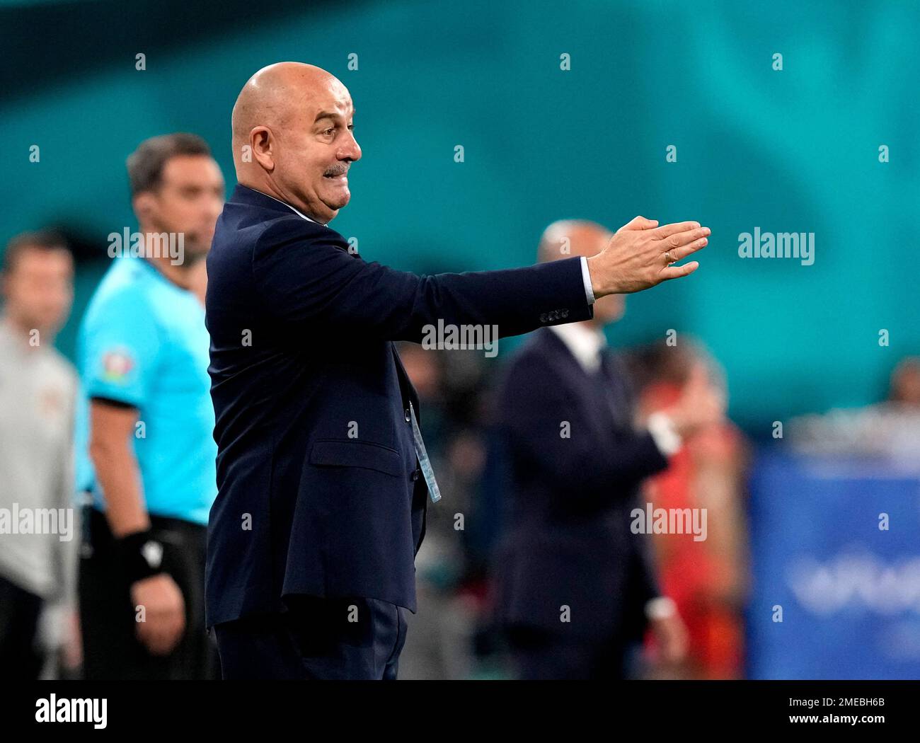 Russia's manager Stanislav Cherchesov gestures during the Euro 2020 ...