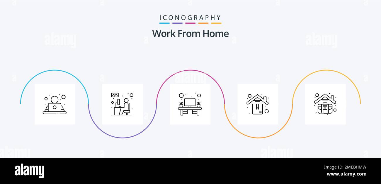 Work From Home Line 5 Icon Pack Including briefcase. shipping. working