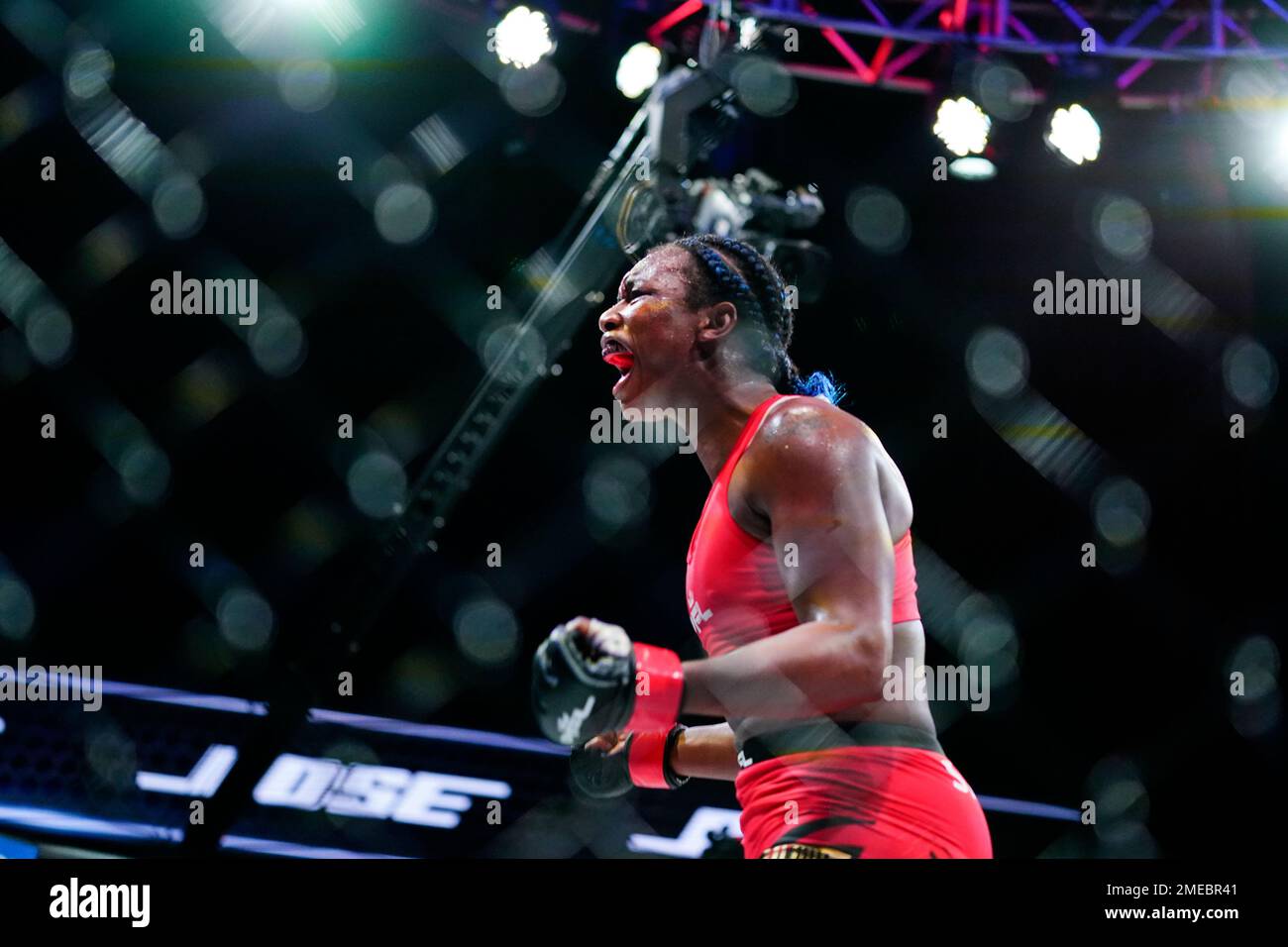 Claressa Shields reacts after winning a Professional Fighters League