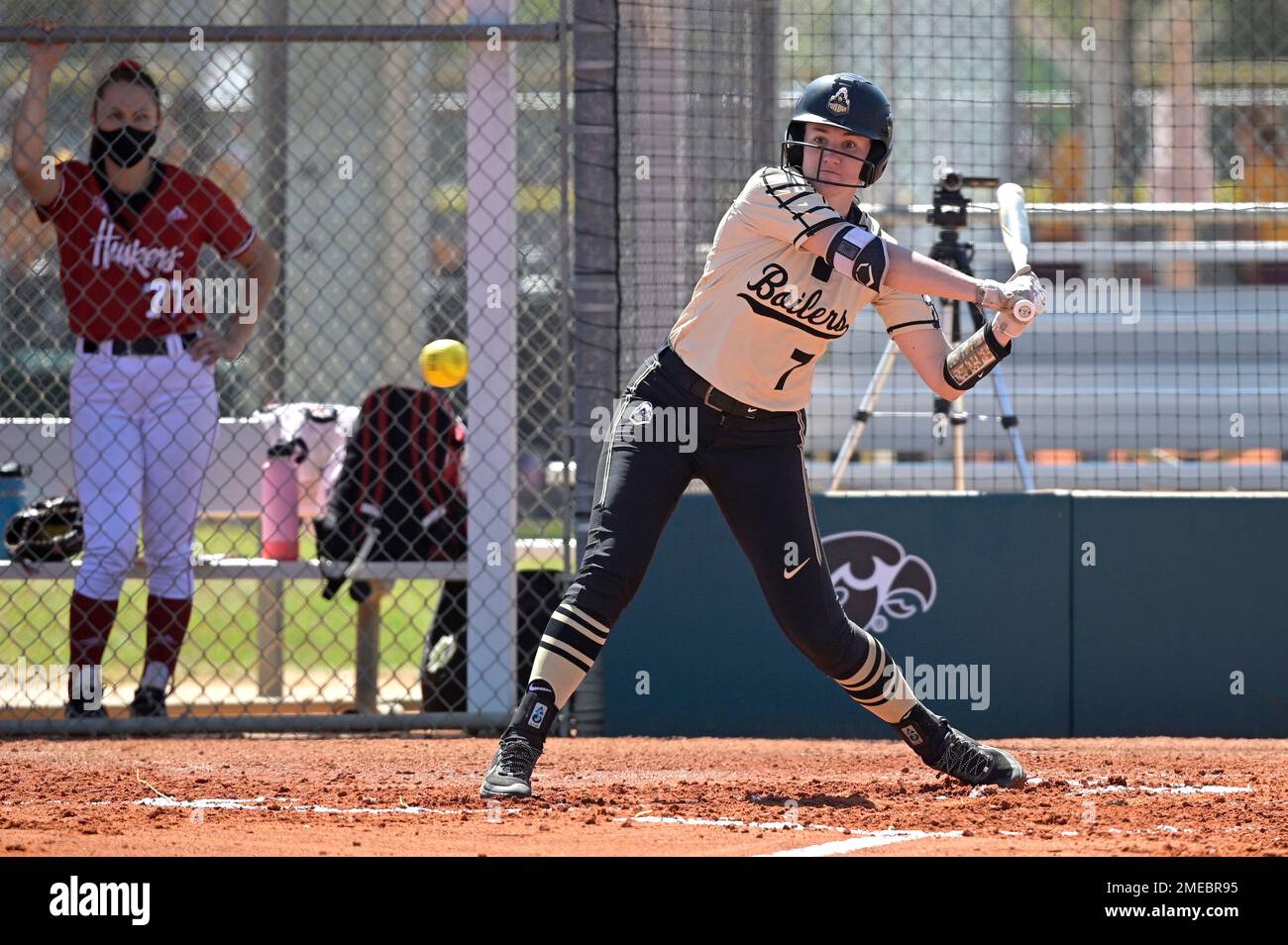 Purdue's Kasey Wilhoit (7) swings at a pitch during an NCAA college softball game against