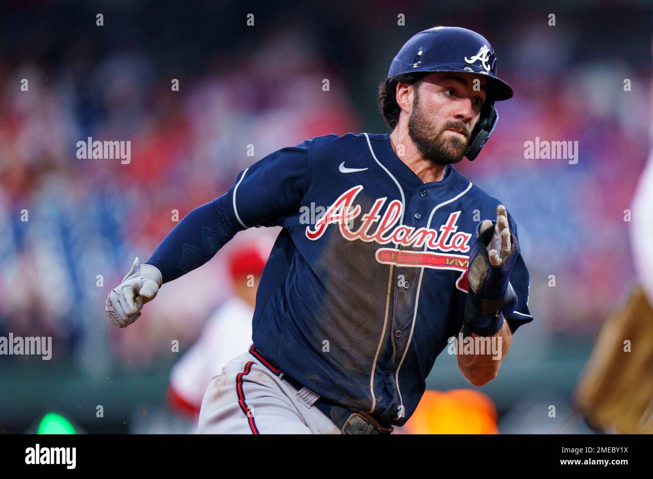 Dansby Swanson of the Atlanta Braves in action against the New