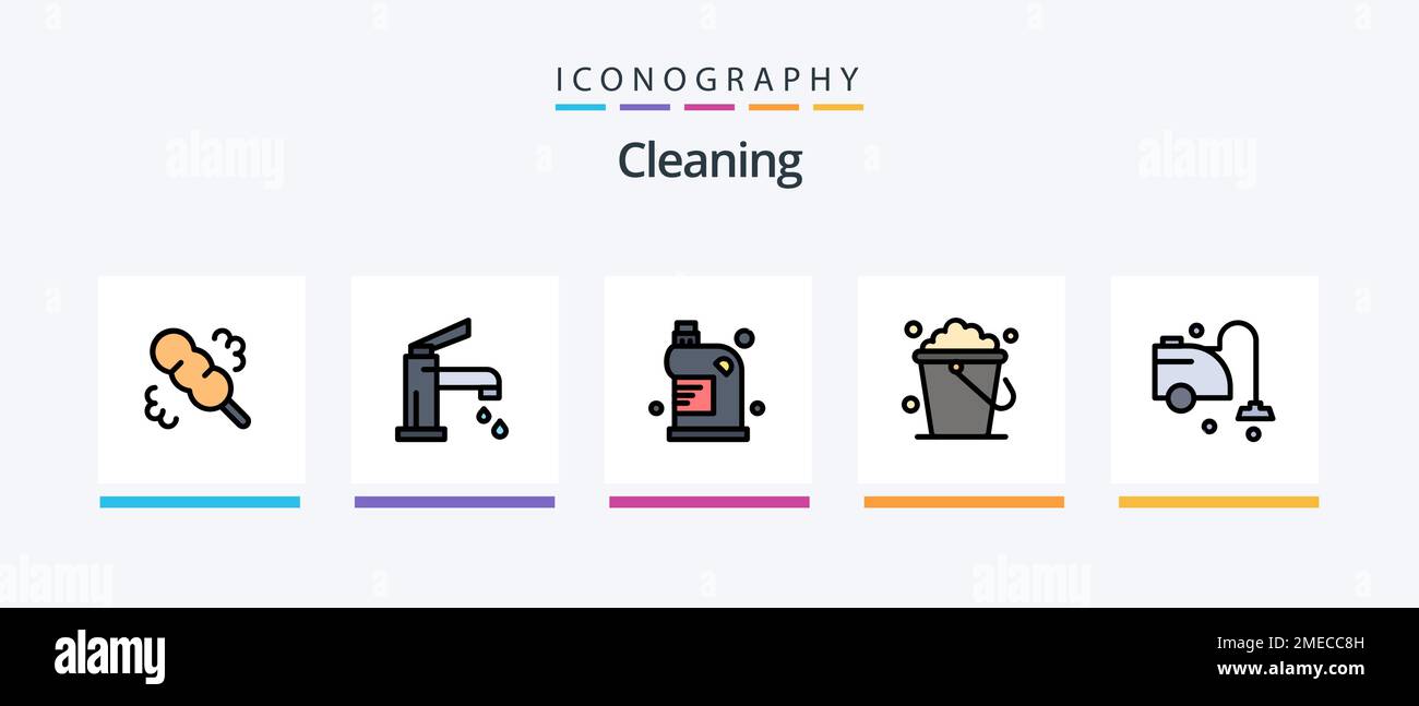 Cleaning Line Filled 5 Icon Pack Including hand. sweep. house. cleaning