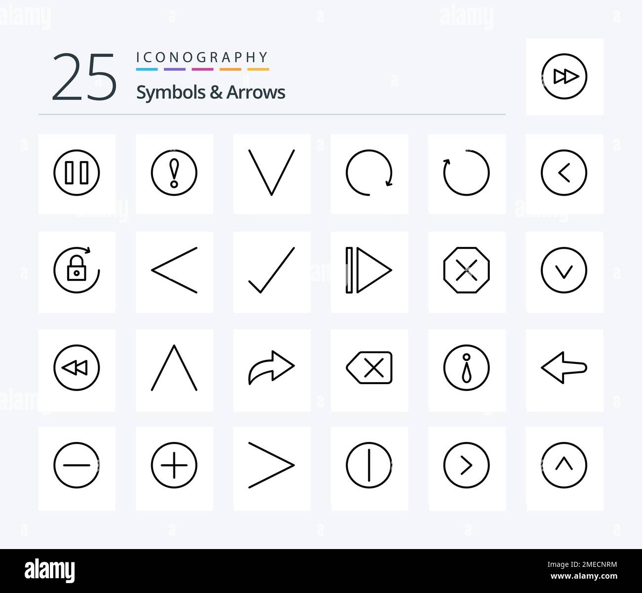 Symbols & Arrows 25 Line icon pack including arrow. lock. arrow. arrow