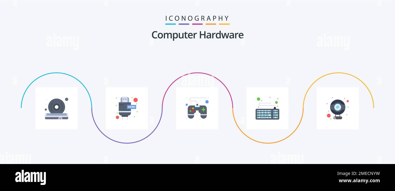 Computer Hardware Flat 5 Icon Pack Including . hardware. game pad. computer. hardware Stock Vector