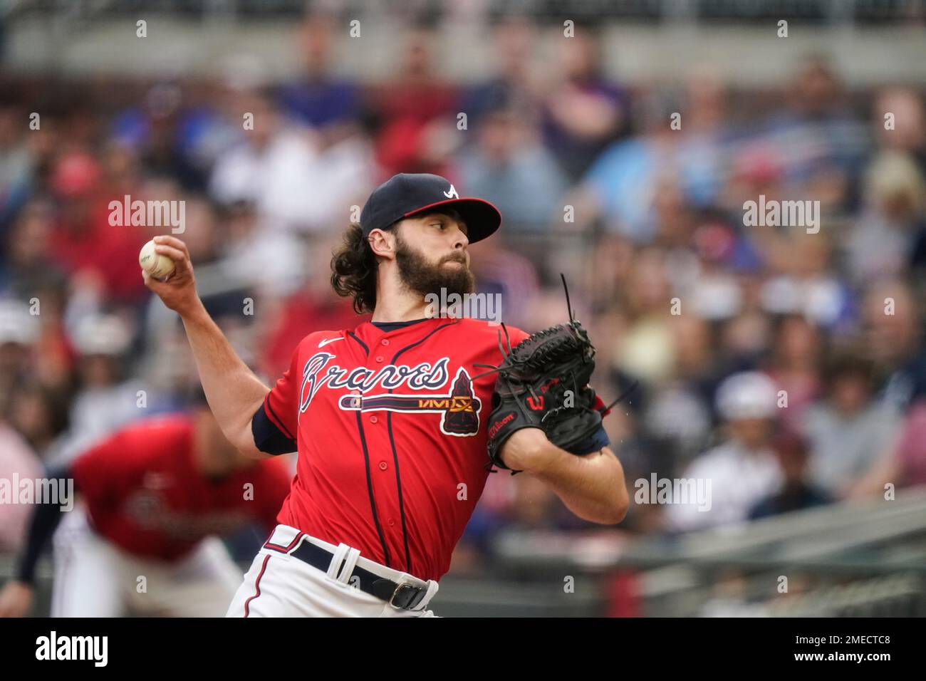 Atlanta Braves starting pitcher Ian Anderson (36) delivers against the
