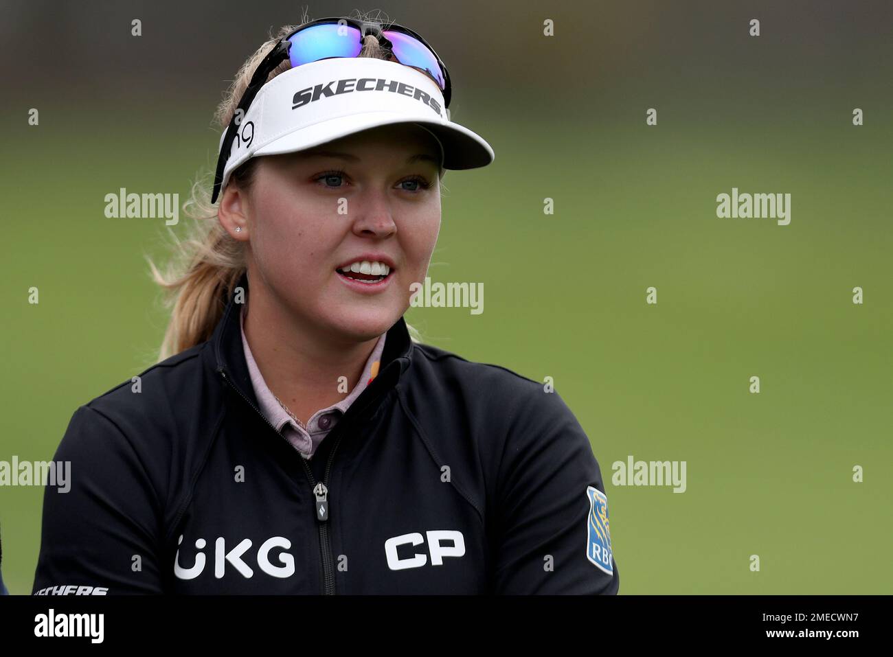 Brooke Henderson, of Canada, smiles on the 17th fairway during the second  round of the U.S. Women's Open golf tournament at The Olympic Club, Friday,  June 4, 2021, in San Francisco. (AP