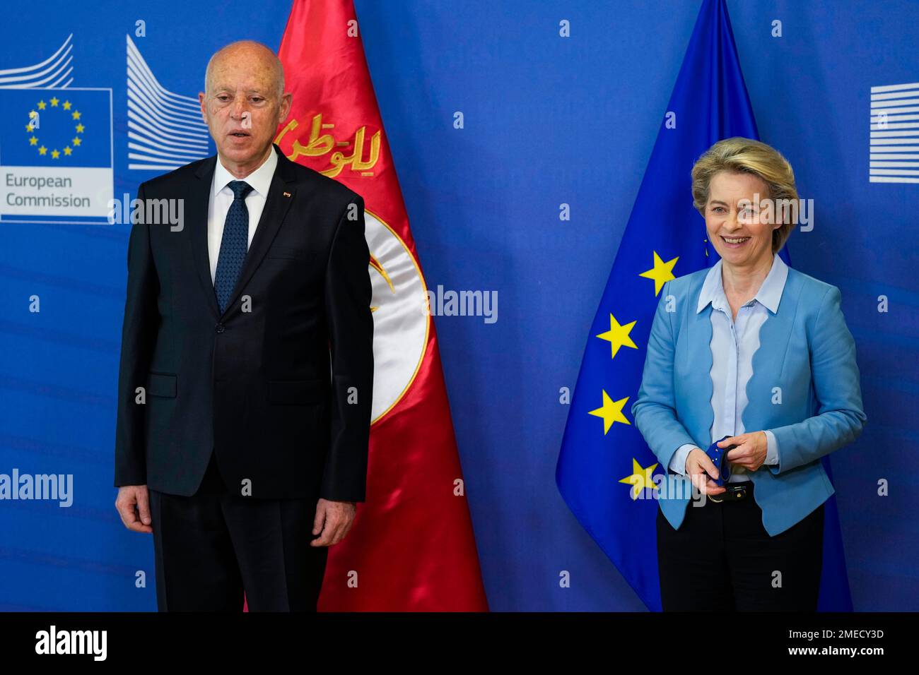 European Commission President Ursula von der Leyen, right, and Tunisian ...