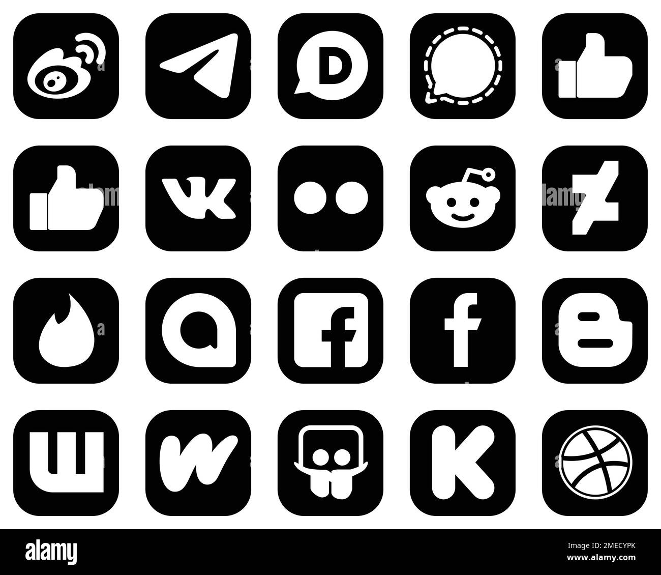 20 Minimalist White Social Media Icons on Black Background such as  deviantart. yahoo. signal. flickr and facebook icons. Creative and  high-resolution Stock Vector Image & Art - Alamy