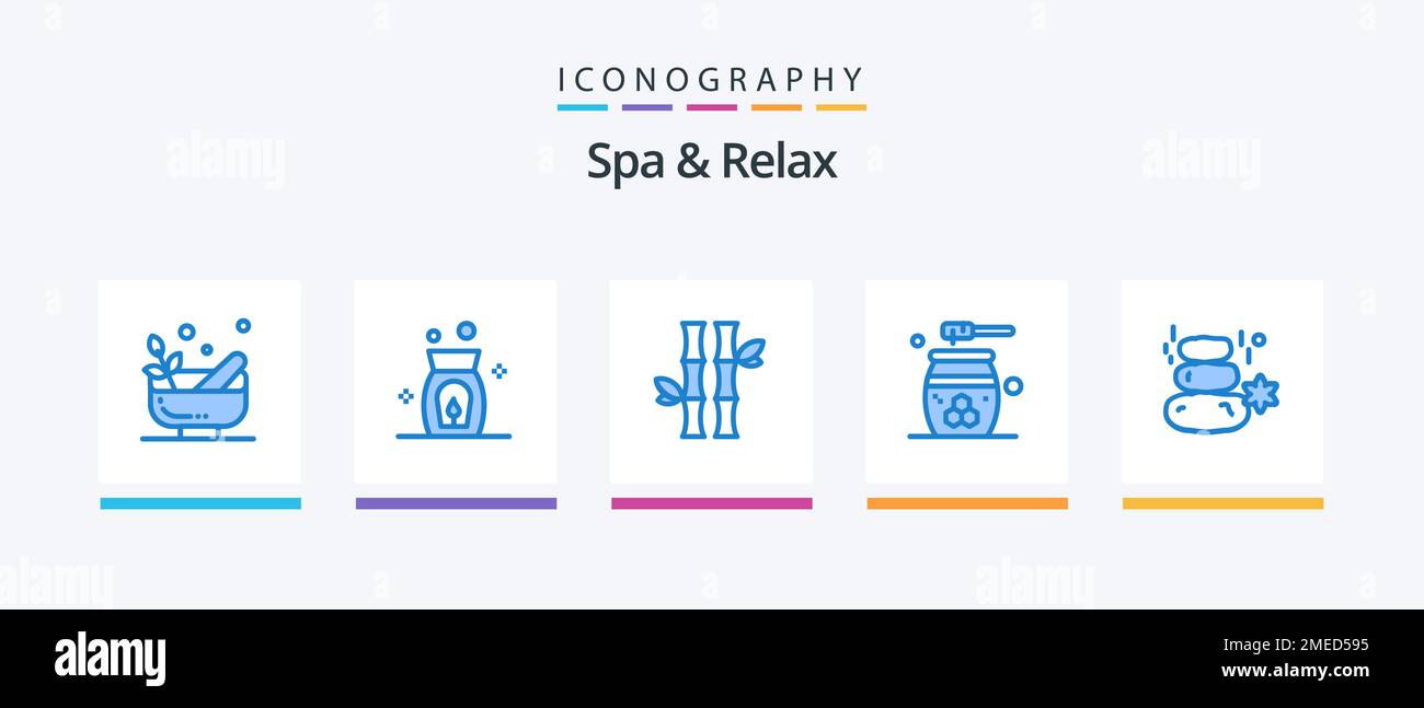 Spa And Relax Blue 5 Icon Pack Including natural. honey. forest. grooming. beauty. Creative Icons Design Stock Vector