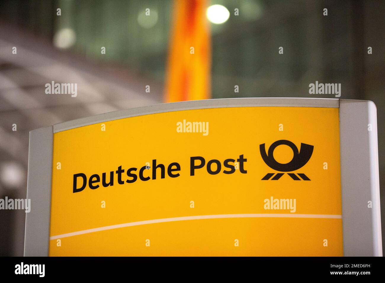 Bonn, Germany. 24th Jan, 2023. A sign stands in front of the Deutsche Post AG headquarters building in Bonn. Credit: Thomas Banneyer/dpa/Alamy Live News Stock Photo