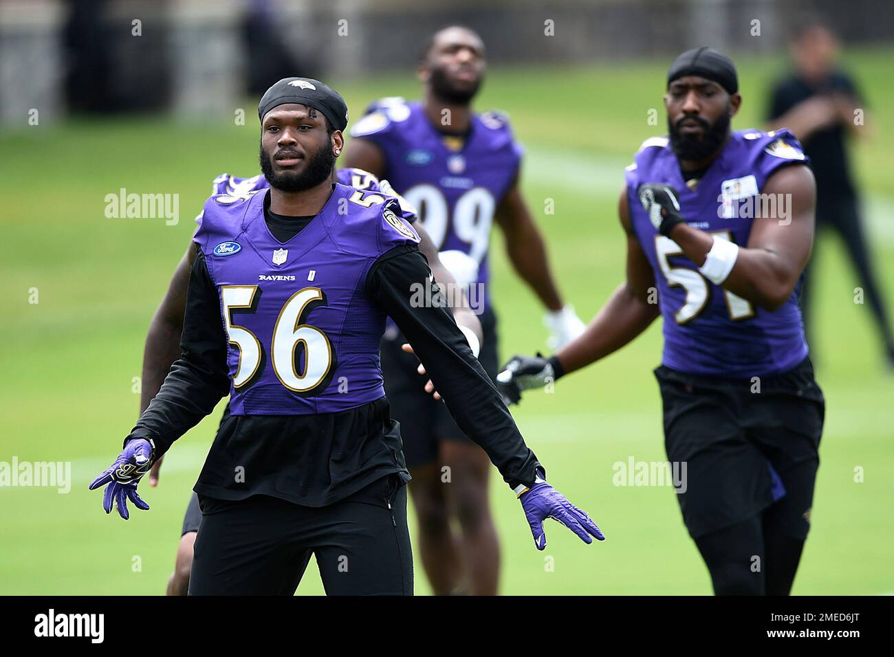 Baltimore Ravens line backer Chauncey Rivers works out during NFL