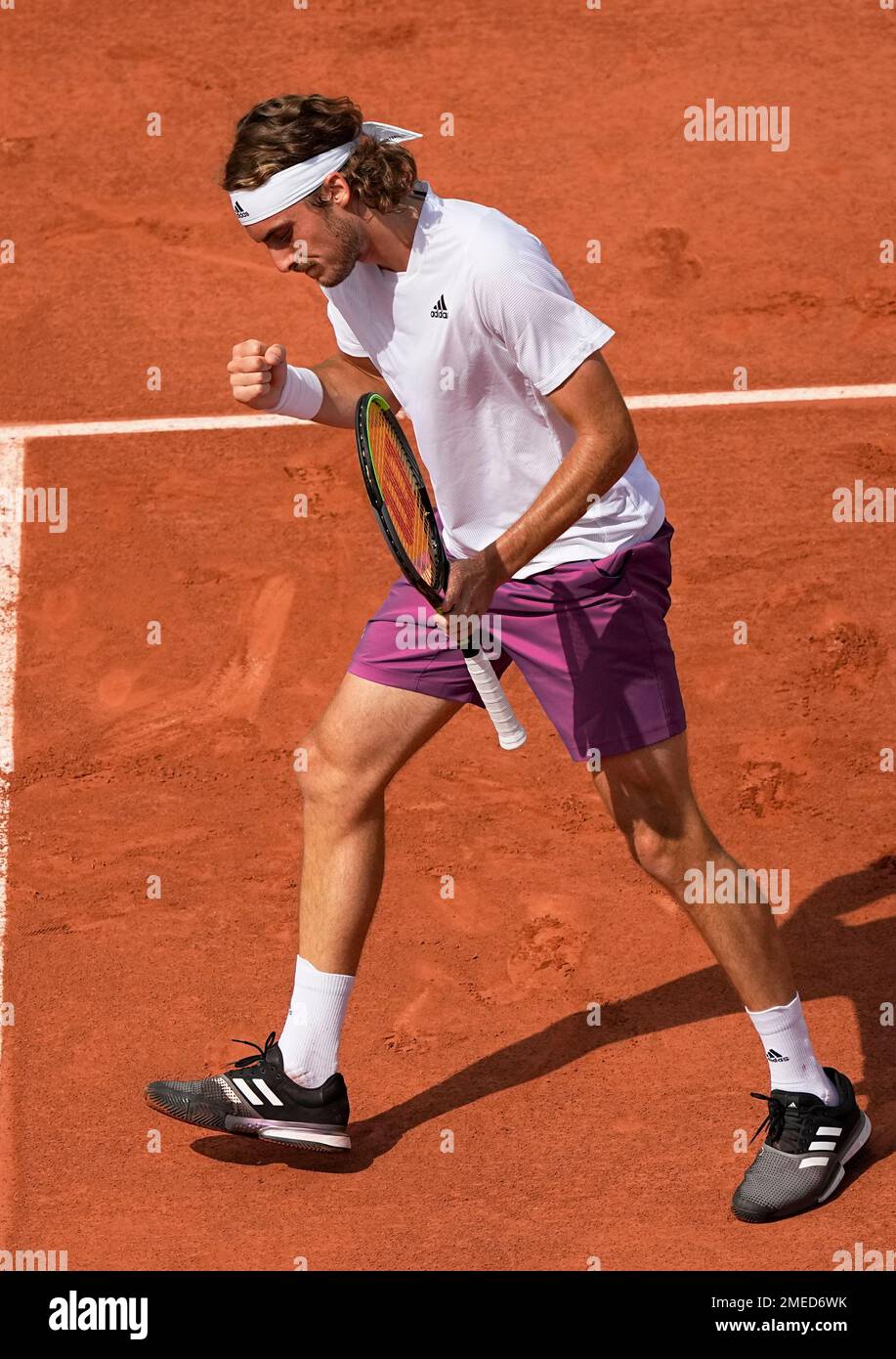Stefanos Tsitsipas of Greece p celebrates after winning a point against  Spain's Pedro Martinez during their second round match on day four of the  French Open tennis tournament at Roland Garros in