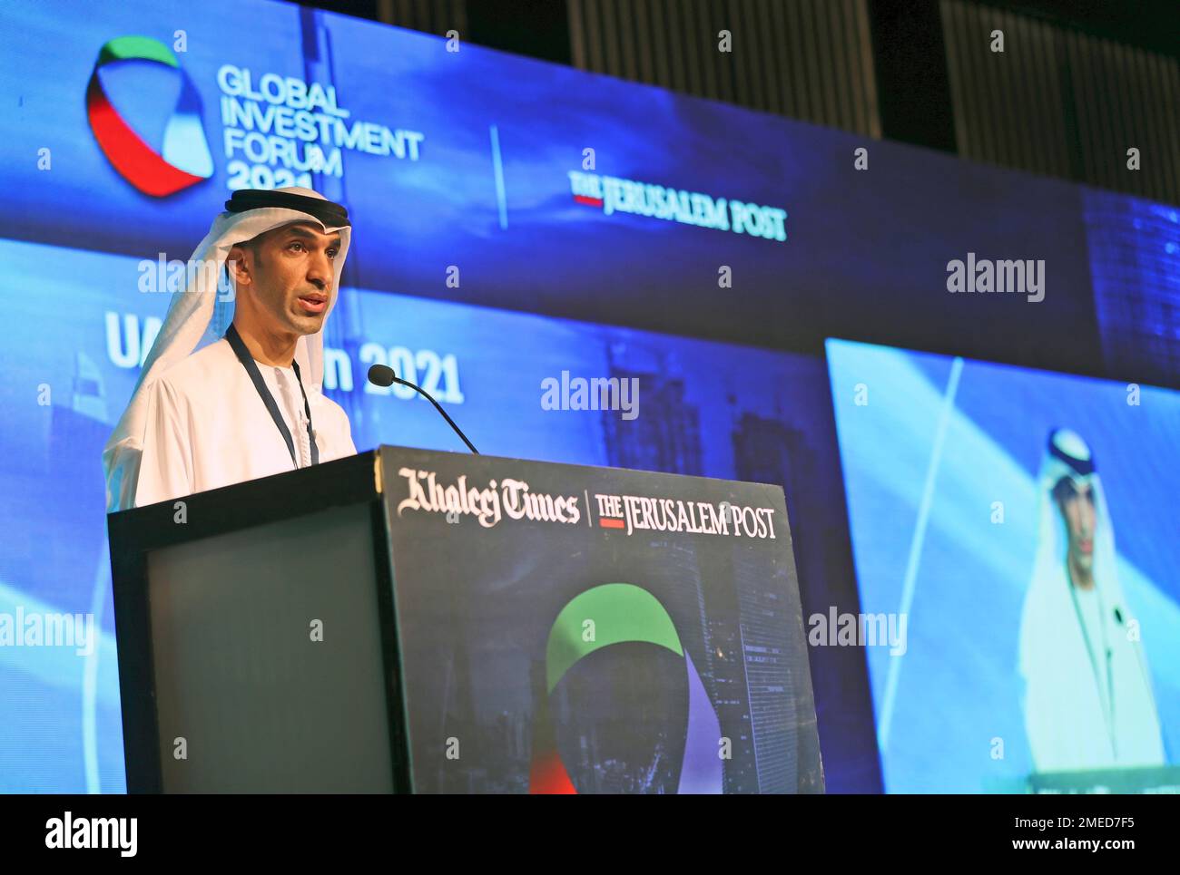 Dr. Thani bin Ahmed Al Zeyoudi, Minister of State for Foreign Trade at UAE  Economy Ministry, talks during the Global Investment Forum in Dubai, United  Arab Emirates, Wednesday, June 2, 2021. At