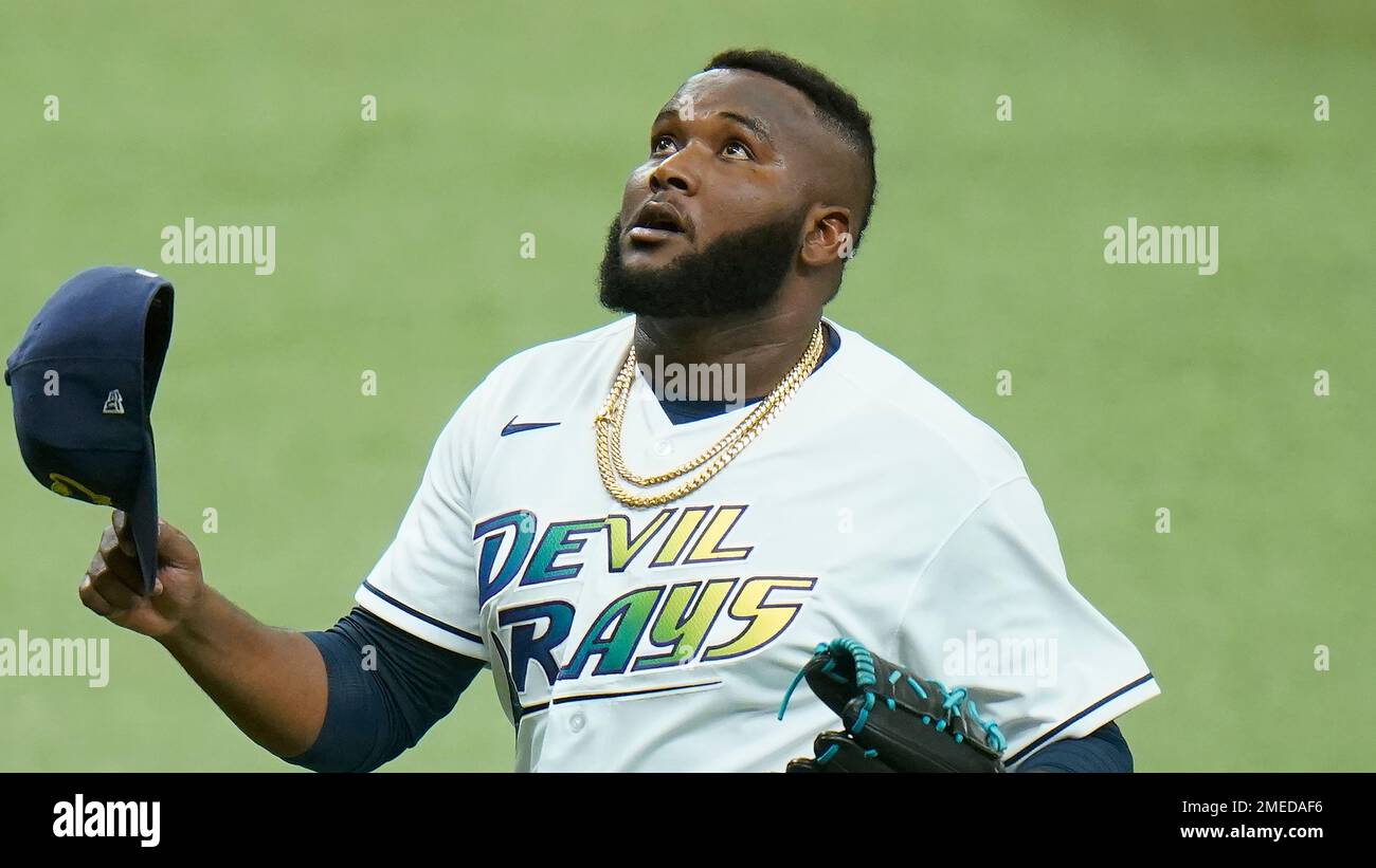 Tampa Bay Rays relief pitcher Diego Castillo during the eighth inning of a  baseball game against the Philadelphia Phillies Saturday, May 29, 2021, in  St. Petersburg, Fla. (AP Photo/Chris O'Meara Stock Photo 