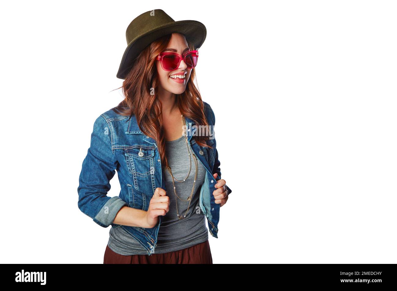 Sunglasses, happy and girl fashion with cool, gen z and youth style of