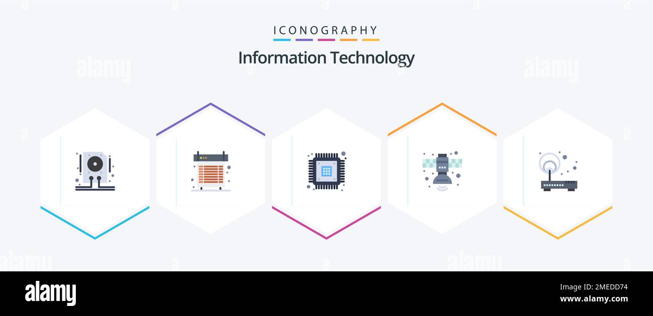 Information Technology 25 Flat icon pack including space. radio. system. communication. encryption Stock Vector