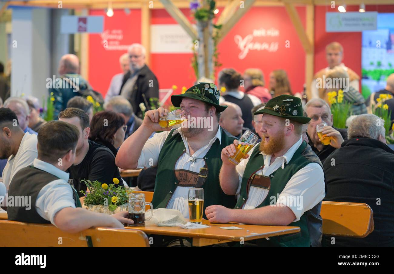 Besucher aus Bayern, trinken Bier, Bayernhalle, Messe, Internationale Grüne Woche, Messegelände, Charlottenburg, Berlin, Deutschland Stock Photo