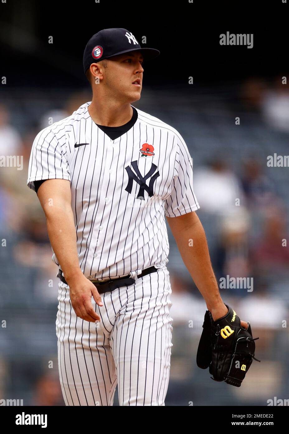 New York Yankees starting pitcher Jameson Taillon reacts during the