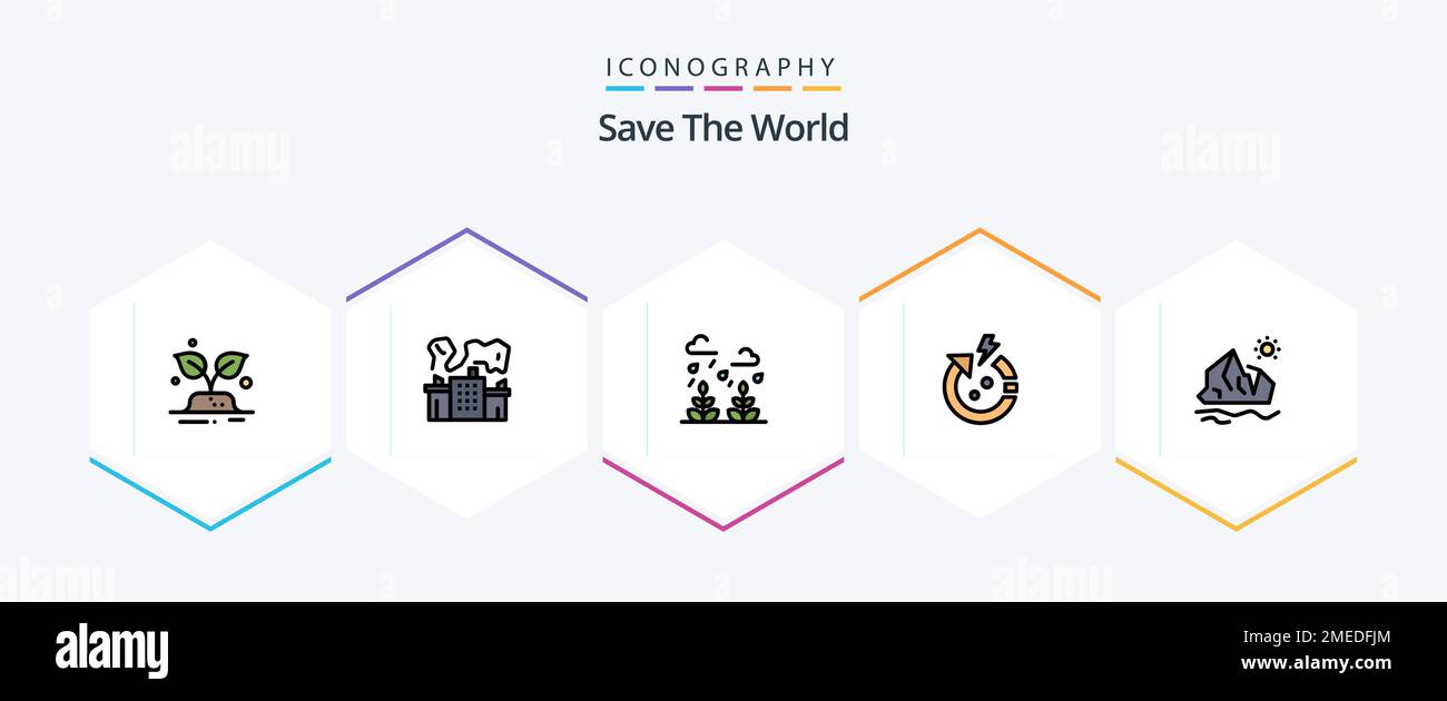 Save The World 25 FilledLine icon pack including environment. world. environment. save. arrow Stock Vector