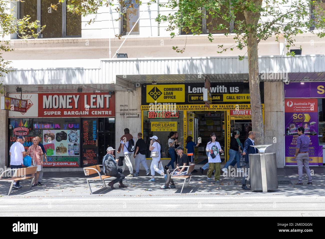 Pawnbrokers money lending stores in George street,Haymarket,Sydney,NSW,Australia Stock Photo