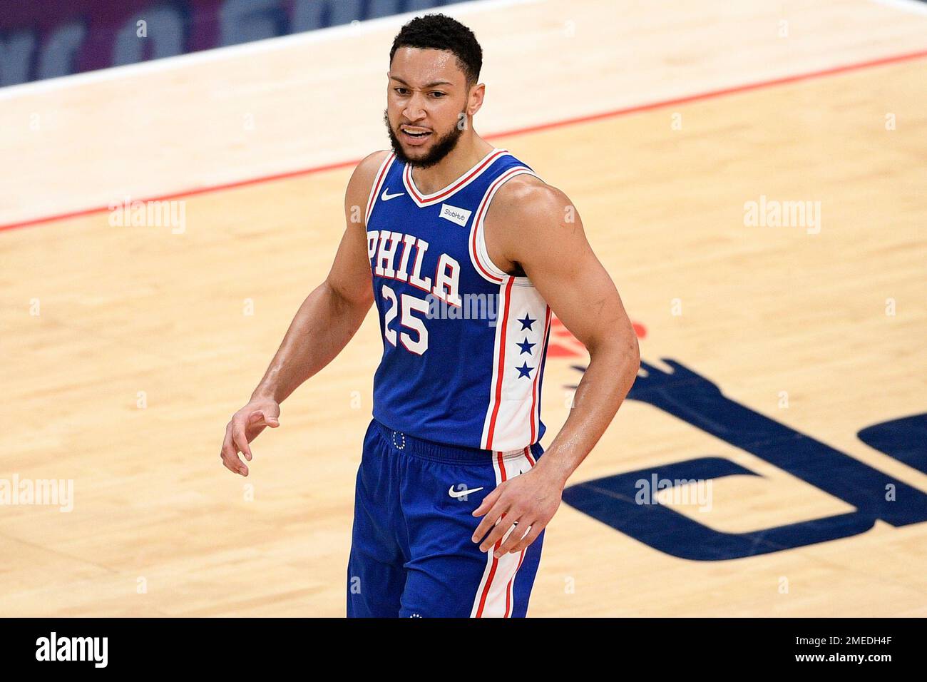 Philadelphia 76ers guard Ben Simmons (25) during the first half of Game ...