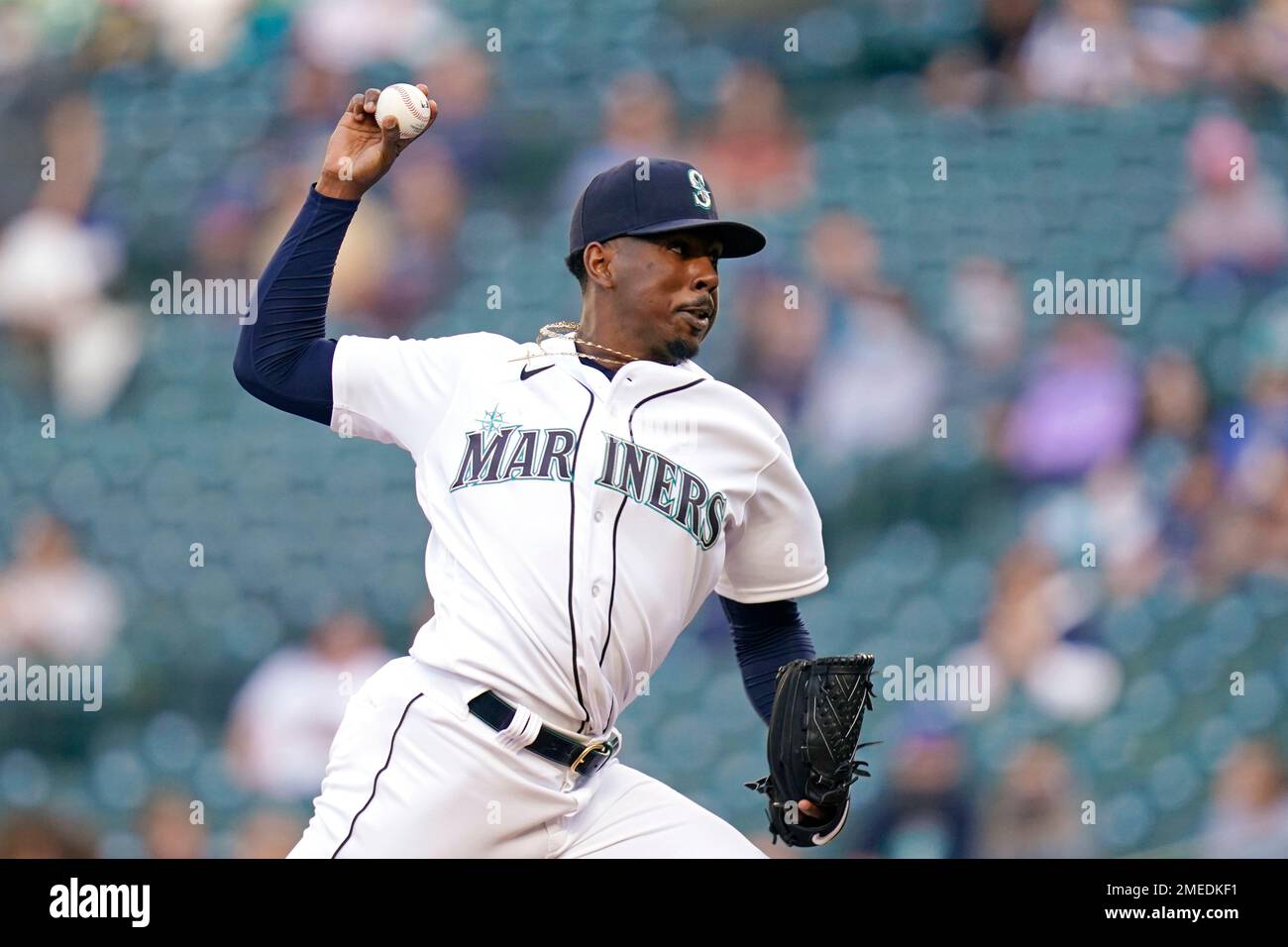 Seattle Mariners starting pitcher Justin Dunn throws to a Texas Rangers  batter during the first inning of a baseball game Saturday, May 29, 2021,  in Seattle. (AP Photo/Elaine Thompson Stock Photo - Alamy