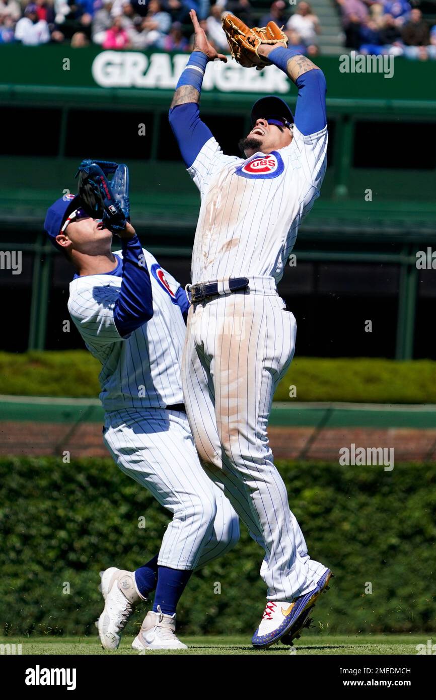 Chicago Cubs left fielder Joc Pederson (24) reacts as he takes