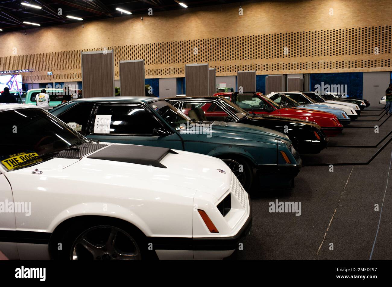 Ford Mustangs are seen during the MCM Car Show in Bogota, Colombia, the biggest auto show in latin america, on January 20, 2022. Photo by: Chepa Beltran/Long Visual Press Stock Photo