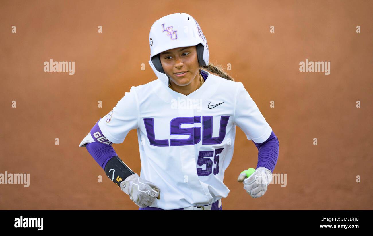 LSU infielder Raeleen Gutierrez (55) runs against Florida State during