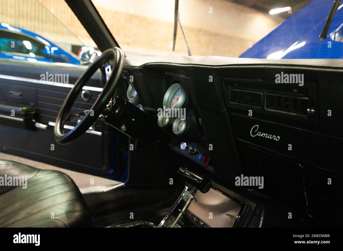 The interior of a 1968 Chevrolet Camaro SS built for Drag Racing during the MCM Car Show in Bogota, Colombia, the biggest auto show in latin america, on January 20, 2022. Photo by: Chepa Beltran/Long Visual Press Stock Photo