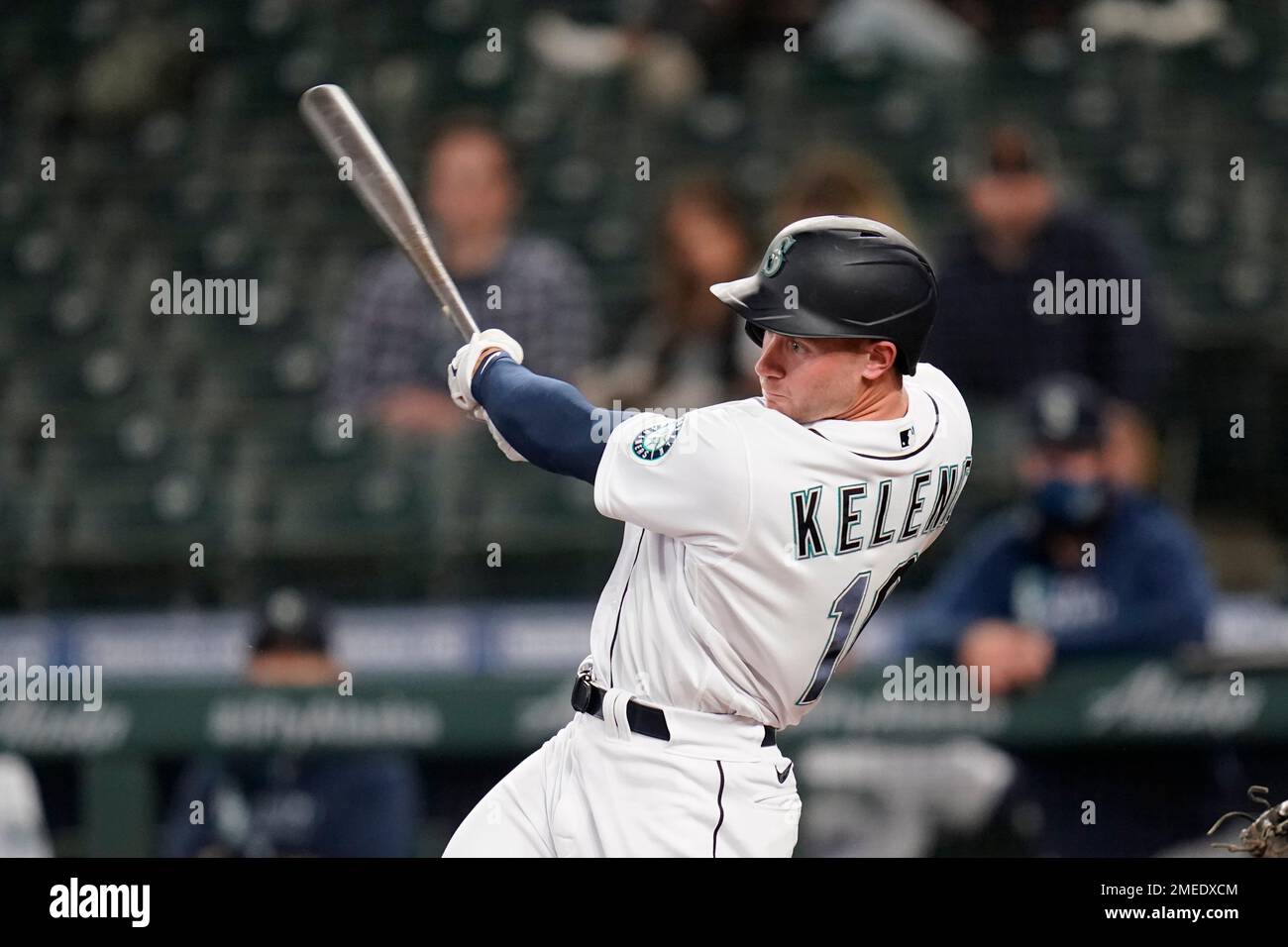 Seattle Mariners' Jarred Kelenic in action against the Texas Rangers in