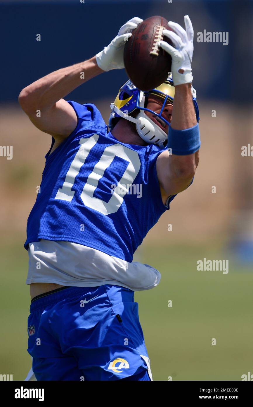 Las Vegas Raiders safety Tre'von Moehrig (25) celebrates breaking up a pass  intended for Los Angeles Rams wide receiver Cooper Kupp (10) during traini  Stock Photo - Alamy