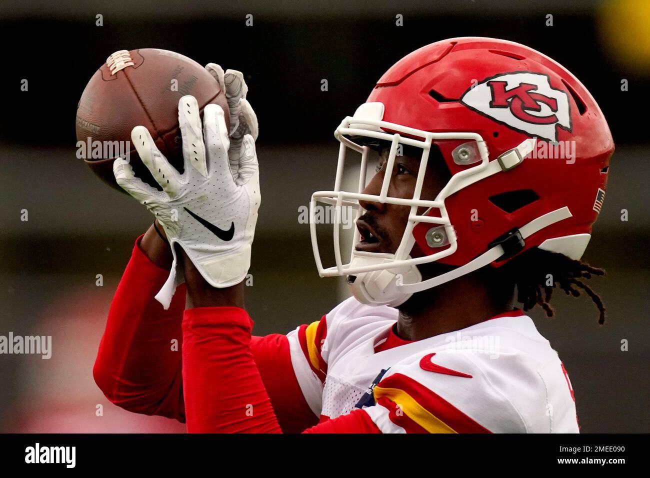 This pass to Buffalo Bills wide receiver Stefon Diggs (14) is broken up by  Kansas City Chiefs safety Juan Thornhill (22) and Kansas City Chiefs safety  L'Jarius Sneed (38) during the second