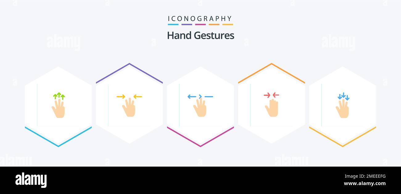 Hand Gestures 25 Flat icon pack including gestures. down. three fingers. finger. arrow Stock Vector